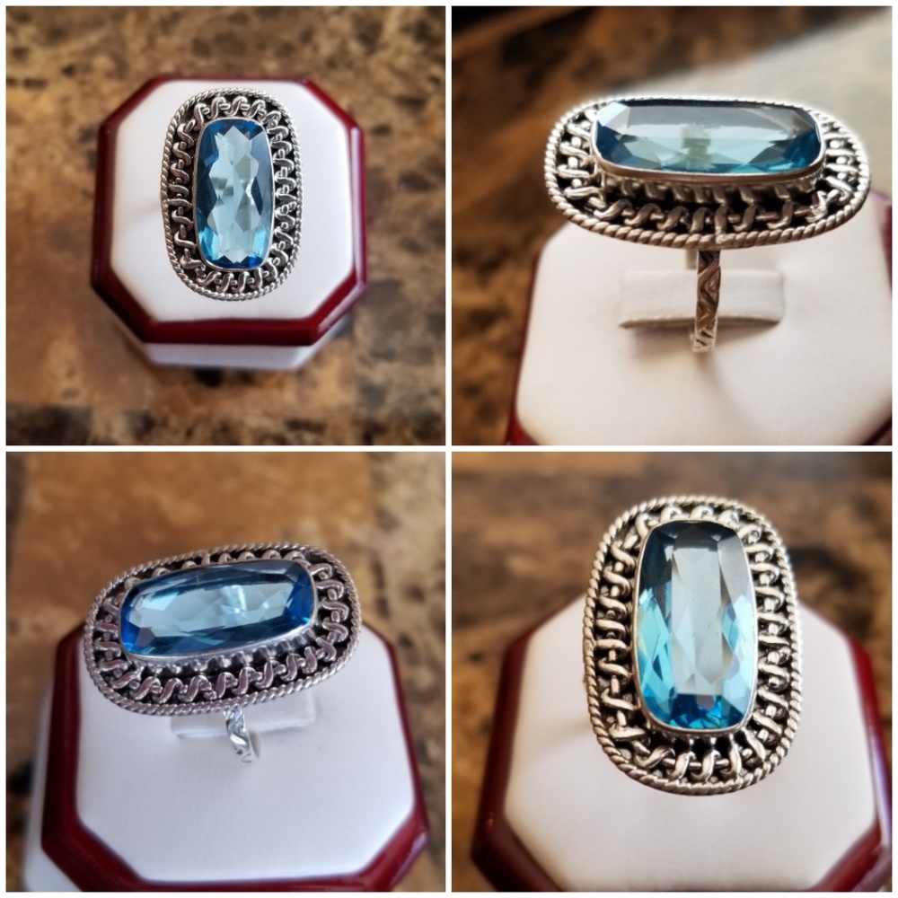 Genuine 8ct Blue Topaz Ring Size 9 - Picture 2 of 5